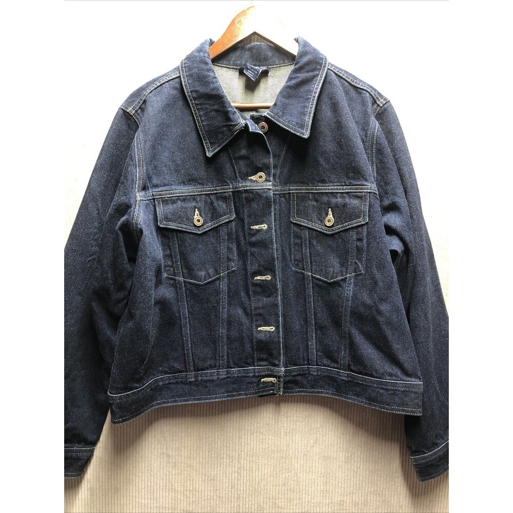 Vintage Venezia Denim Jean Jacket Womens 18/20 Dark Wash Y2K Trucker Biker Moto